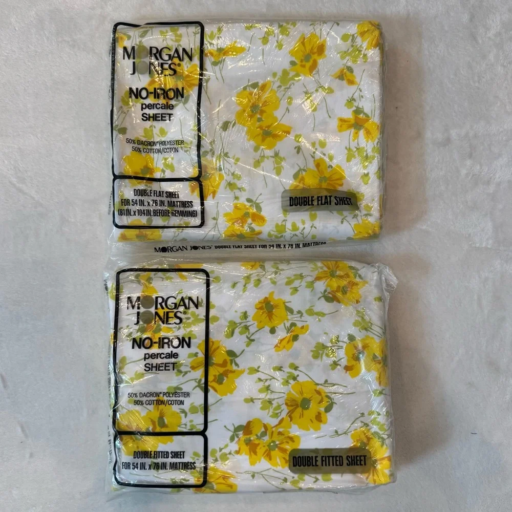 NOS Vintage 70s Yellow Floral Sheet Set by Morgan Jones